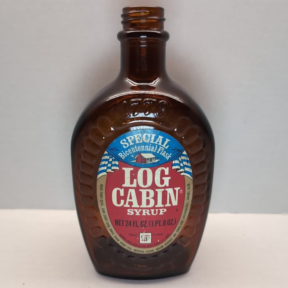 Log Cabin Syrup Special‎ Bicentennial Flask Brown Glass Bottle 1976 No Lid
